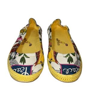 Sakroots Multicolor Bird Print Flats Women's Size 9 Canvas Summer Nature Fun